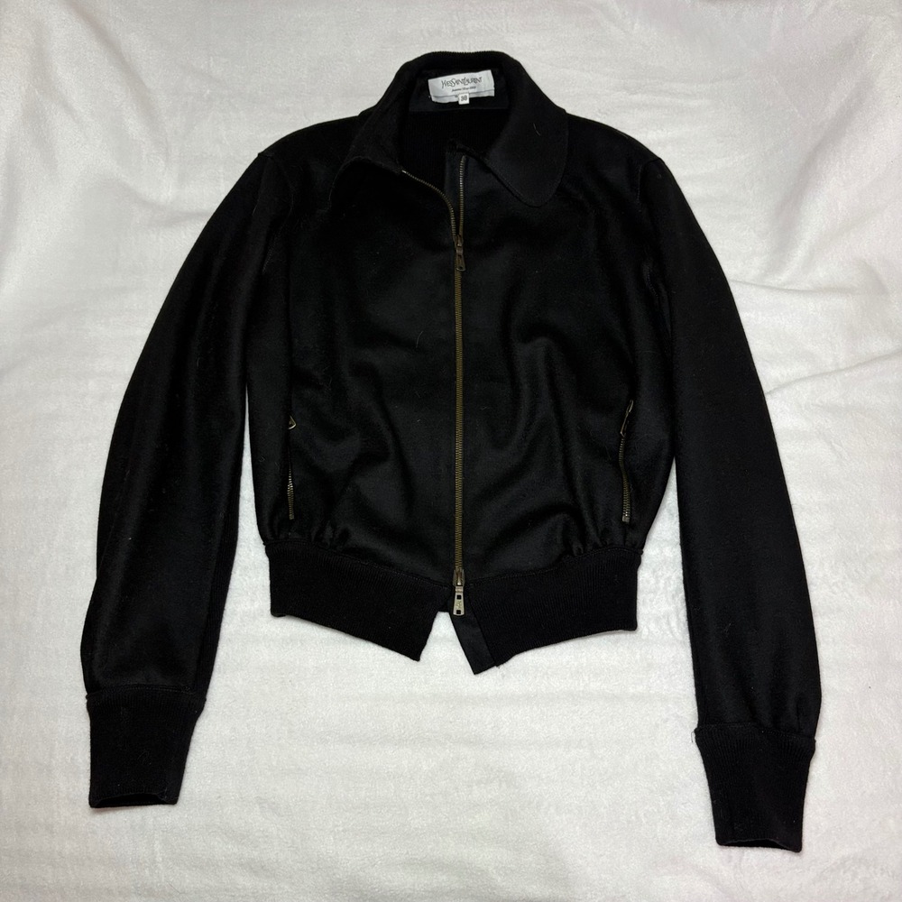 Yves Saint Laurent 2008 Wool Cashmere Silk Bomber Jacket Black 38 YSL